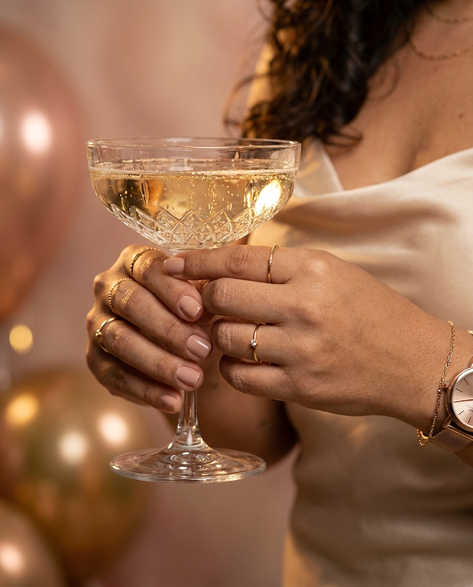 Detalhe de brinde com champagne